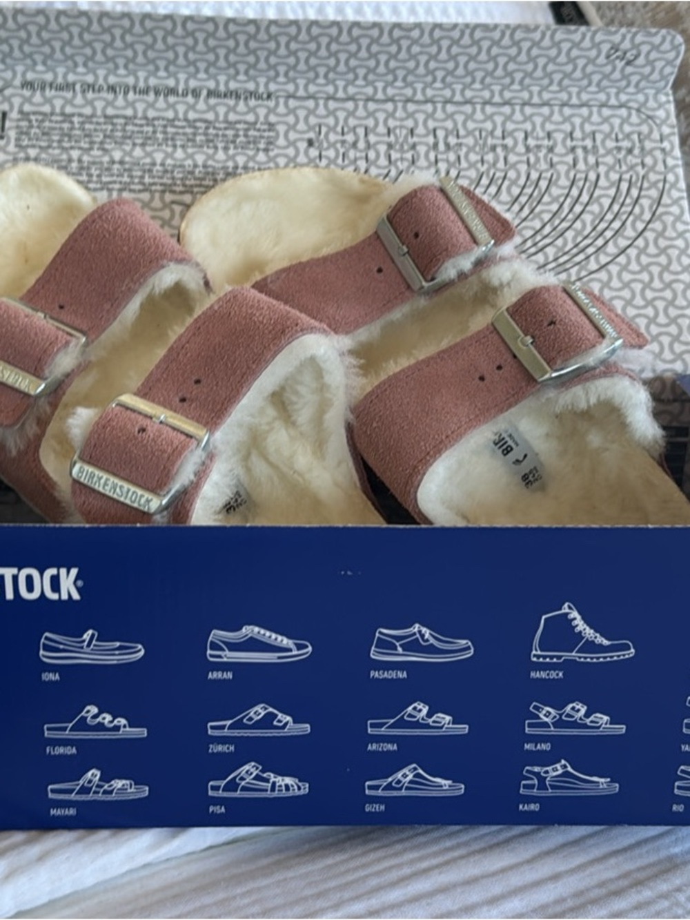 Birkenstock Pink Suede Shearling Arizona Sandals